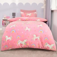 OHS Unicorn Print Fleece Duvet Set - Pink / Single