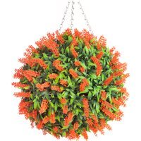 Best Artificial 38cm Orange Lush Lavender Hanging Basket Flower Topiary Ball - Orange