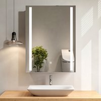 Wall-Mounted Bathroom Mirror Cabinet with LED Lights - Silver / 60cm - thumbnail 1