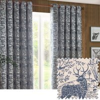 Set of 2 Winter Woods Chenille Eyelet Curtains - Midnight / 168cm / 183cm - thumbnail 1