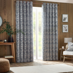 Set of 2 Winter Woods Chenille Eyelet Curtains - Midnight / 168cm / 183cm - thumbnail 3
