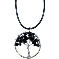 Tree of Life Pendant in Black Agate Symbol of Strength, Protection - Black