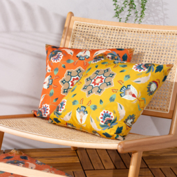 Folk Florals Outdoor Cushion Cover - Ochre - thumbnail 3
