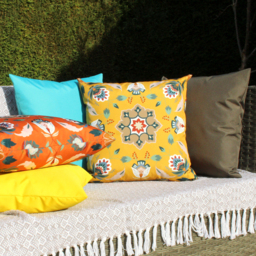 Folk Florals Outdoor Cushion Cover - Ochre - thumbnail 4