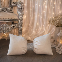 Medium Plush Velvet Bow Cushion - Cream