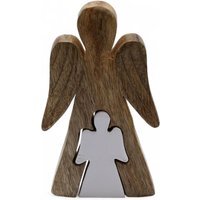 White Enamel Mango Wood Angel Figurine, Spiritual Gift for Home - Brown