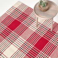 Homescapes Walker Red Tartan Check Non-Slip Wool Rug - Red / 120cm - image 1