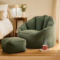 icon Boucle Sirena Accent Chair and Footstool Bundle, Olive - Olive
