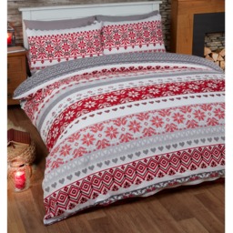 Fairisle Cotton Bed Cover Sheet Set - Red / Double - thumbnail 2