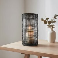 Trento Large Black Woven Wire Candle Holder with Glass Insert - Black