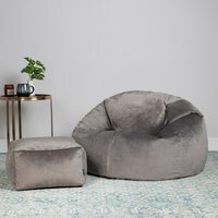 icon Kingston Classic Velvet Bean Bag and Footstool - Charcoal Grey
