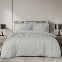 Luxury Satin Stripe Reversible Duvet Cover Bedding Set with Pillowcase - Silver / King