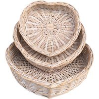White Wash Heart Shaped Wicker Tray - Off White / 31cm - thumbnail 1