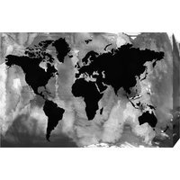 Black and White World Map Graphic Art Wrapped on Canvas - Black / 112cm