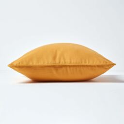 Homescapes Cotton Plain Cushion Cover - Mustard / 45cm - thumbnail 3