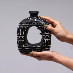 Chocolate Oval Donut Vase Terracotta Decor from Lombok - Black - thumbnail 3