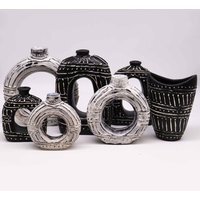 Chocolate Oval Donut Vase Terracotta Decor from Lombok - Black