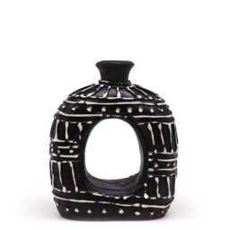 Chocolate Oval Donut Vase Terracotta Decor from Lombok - Black - thumbnail 2