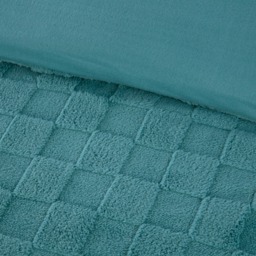 Luxury Check Teddy Polyester Fleece Duvet Cover Set with Pillowcase - Duck Egg / Double - thumbnail 3