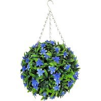 Best Artificial 28cm Blue Lily Hanging Basket Flower Topiary Ball - Blue - image 1