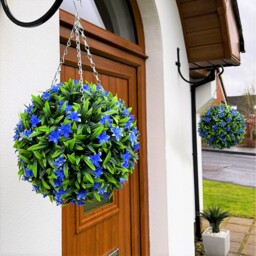 Best Artificial 28cm Blue Lily Hanging Basket Flower Topiary Ball - Blue - thumbnail 5