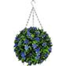 Best Artificial 28cm Blue Lily Hanging Basket Flower Topiary Ball - Blue - thumbnail 2
