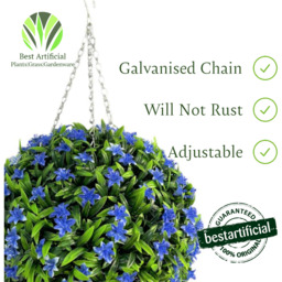 Best Artificial 28cm Blue Lily Hanging Basket Flower Topiary Ball - Blue - thumbnail 4