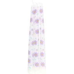 Set of 3 Purple Daisy Taper Unscented Candles - White - thumbnail 3