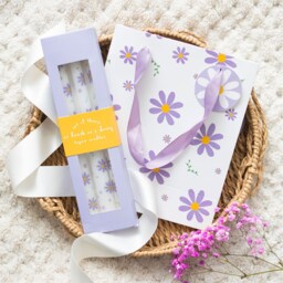 Set of 3 Purple Daisy Taper Unscented Candles - White - thumbnail 4