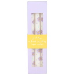Set of 3 Purple Daisy Taper Unscented Candles - White - thumbnail 2