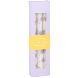 Set of 3 Purple Daisy Taper Unscented Candles - White - thumbnail 5