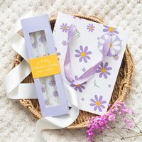 Set of 3 Purple Daisy Taper Unscented Candles - White