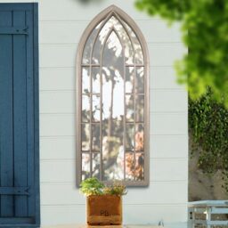 MirrorOutlet Capulet Large Gothic Arch Garden Wall Mirror 149cm x 61cm - Stone - thumbnail 3