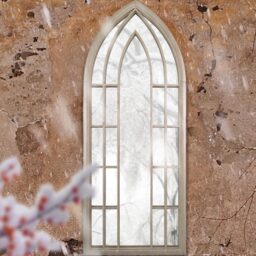 MirrorOutlet Capulet Large Gothic Arch Garden Wall Mirror 149cm x 61cm - Stone - thumbnail 2