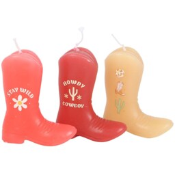 Set of 3 Howdy Cowboy Boot Candles - Pink - thumbnail 2