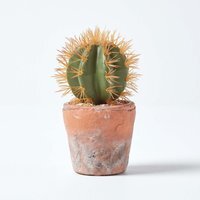 Homescapes Small Round Artificial Cactus in Terracotta Pot, 15cm Tall - Orange - image 1