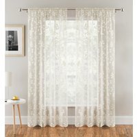 Pair of Delila Cream Leaf Print Sheer Voile Panels - Cream / 137cm - thumbnail 1