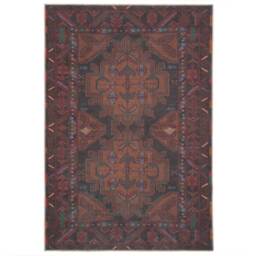 Distressed Tribal Geometric Rustic Persian Non Slip Washable Area Rug - Wine / 150 x 80cm - thumbnail 3