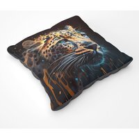 Leapoard Face Splashart On Dark Background Floor Cushion - Yellow