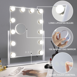 FENCHILIN Hollywood Vanity Mirror with Lights 12 LED - Metal White - thumbnail 5