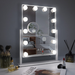 FENCHILIN Hollywood Vanity Mirror with Lights 12 LED - Metal White - thumbnail 2