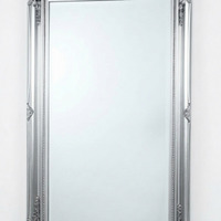 Large Vintage Silver Leaner Ornate Wall Hanging Mirror With Deep Flowery Frame - Silver