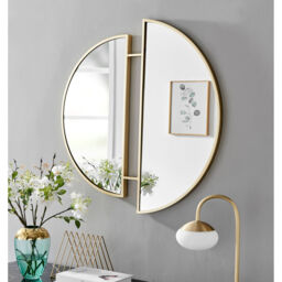 Crescent Gold Round Wall Mirror - 80cm - Yellow - thumbnail 3