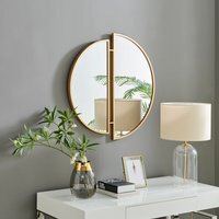 Crescent Gold Round Wall Mirror - 80cm - Yellow - thumbnail 1