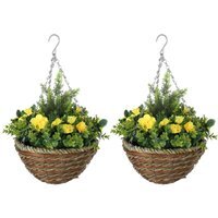 Artificial Hanging Flower Basket Set Lisianthus Decor - Yellow