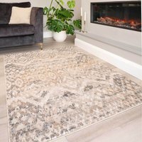 Distressed Diamond Geometric Living Area Rug - Beige / 290 x 200cm - thumbnail 1