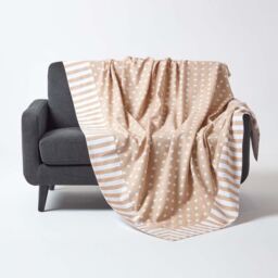Cotton Stars and Stripes Decorative Throw - Beige - thumbnail 2