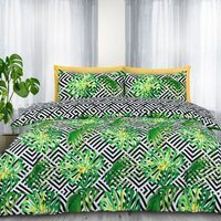 Monochrome Ethnic Leaf Reversible Duvet Set - Black White / Single - image 1
