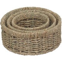 Set of 3 Round Seagrass Small Tray - Green