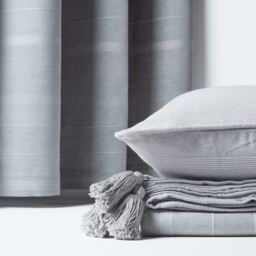 Homescapes Cotton Rajput Ribbed Curtain Pair - Silver Grey / 167cm / 228cm - thumbnail 3